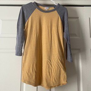 Lularoe Yellow Baseball T-Shirt 3/4 Sleeve